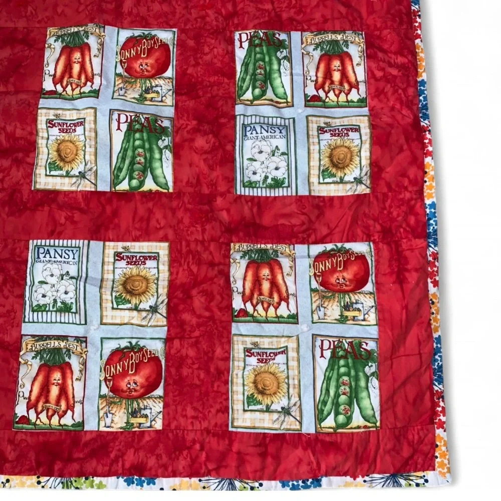 Handmade Quilt W/ Vtg J WECKER FRISCH Anthropomorphic Cotton Fabric Veggie